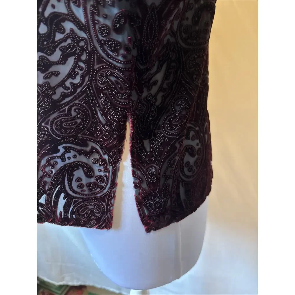 French Laundry Women’s S Whimsigoth Silk Red Velvet Burnout Button‎ Down Shirt